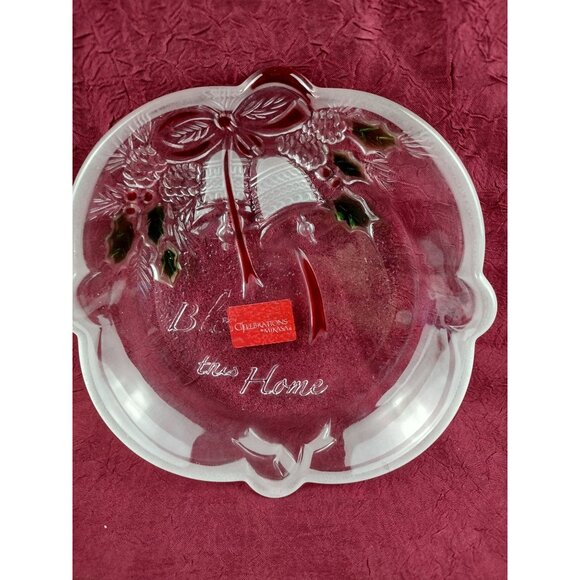 Mikasa Celebrations Crystal Glass Candy Dish Bless This Home 7 Inch Christmas - Picture 8 of 12